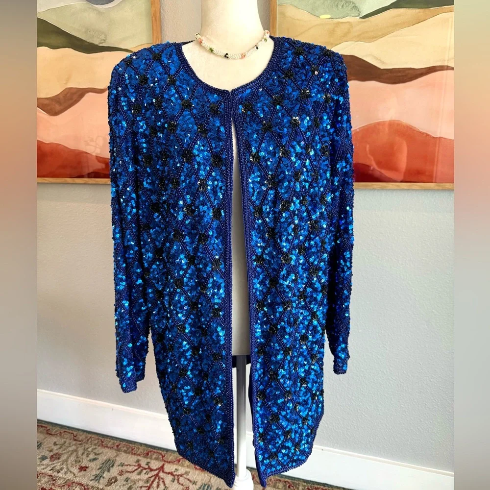 Stenay Blue Beaded Silk Sequined Vintage Jacket
